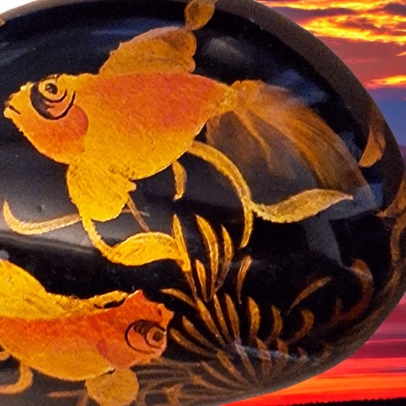 OOAK! Hand Painted Koi Fish On Polished Semiprecious Onyx Stone!